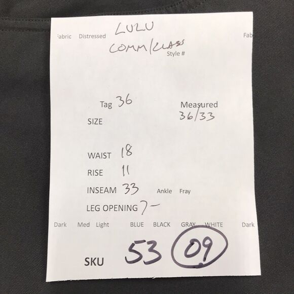 LULULEMON Commission Pant Men 38 (36x33) Charcoal Gray Classic Warpstreme Chino - Picture 14 of 14